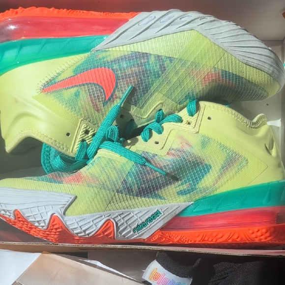 Nike Shoes - Nike LeBron Neon Yellow Basketball Sneakers with Teal and Orange Accents 7.5M/9W